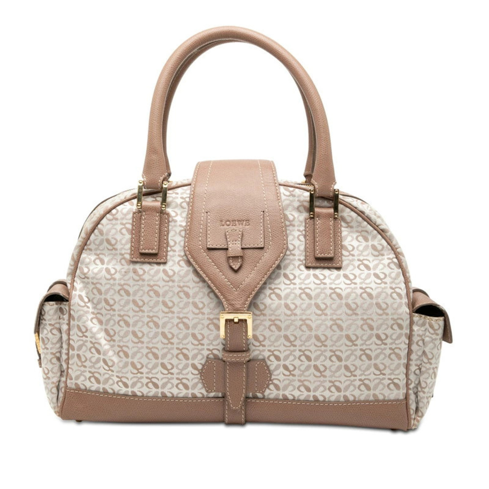 Loewe Repeat Anagram Handbag Pink Beige Cream White Canvas Leather